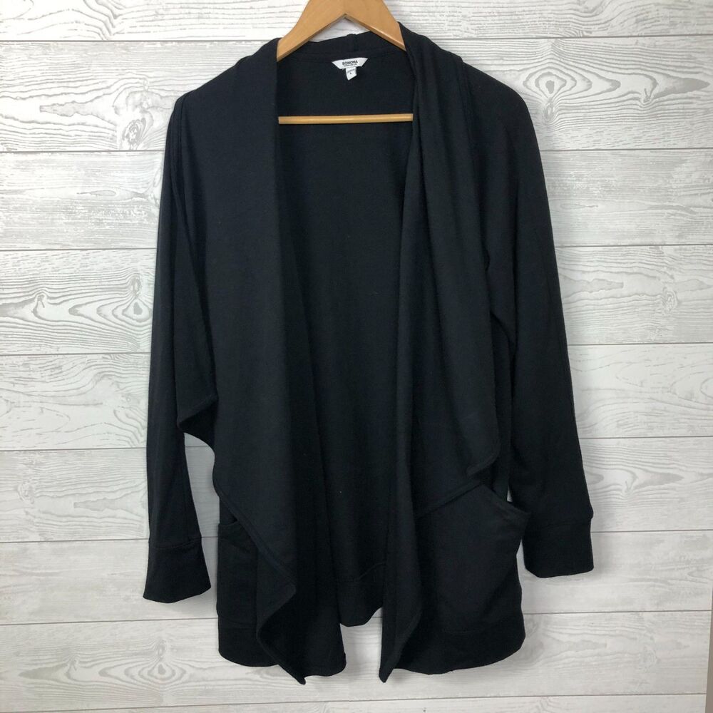 Sonoma Women's Large Open Front Long Sleeve Cardigan Solid Black Casual